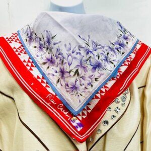 Unused Women Mini Scarf/handker (2)Pierre Cariding purple Floral & white red(10